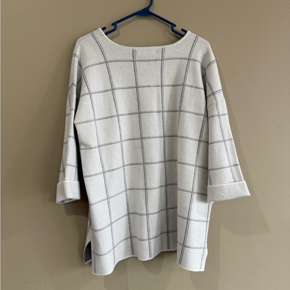 Grid Pattern Sweater In Light Gray Oversized Xs - image 2